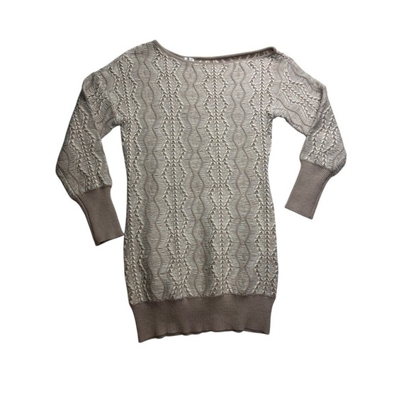 VENUS Tops - Venus Womens Tan Cream Geometric Cable Knit‎ Boat Neck Tunic Sweater Size M